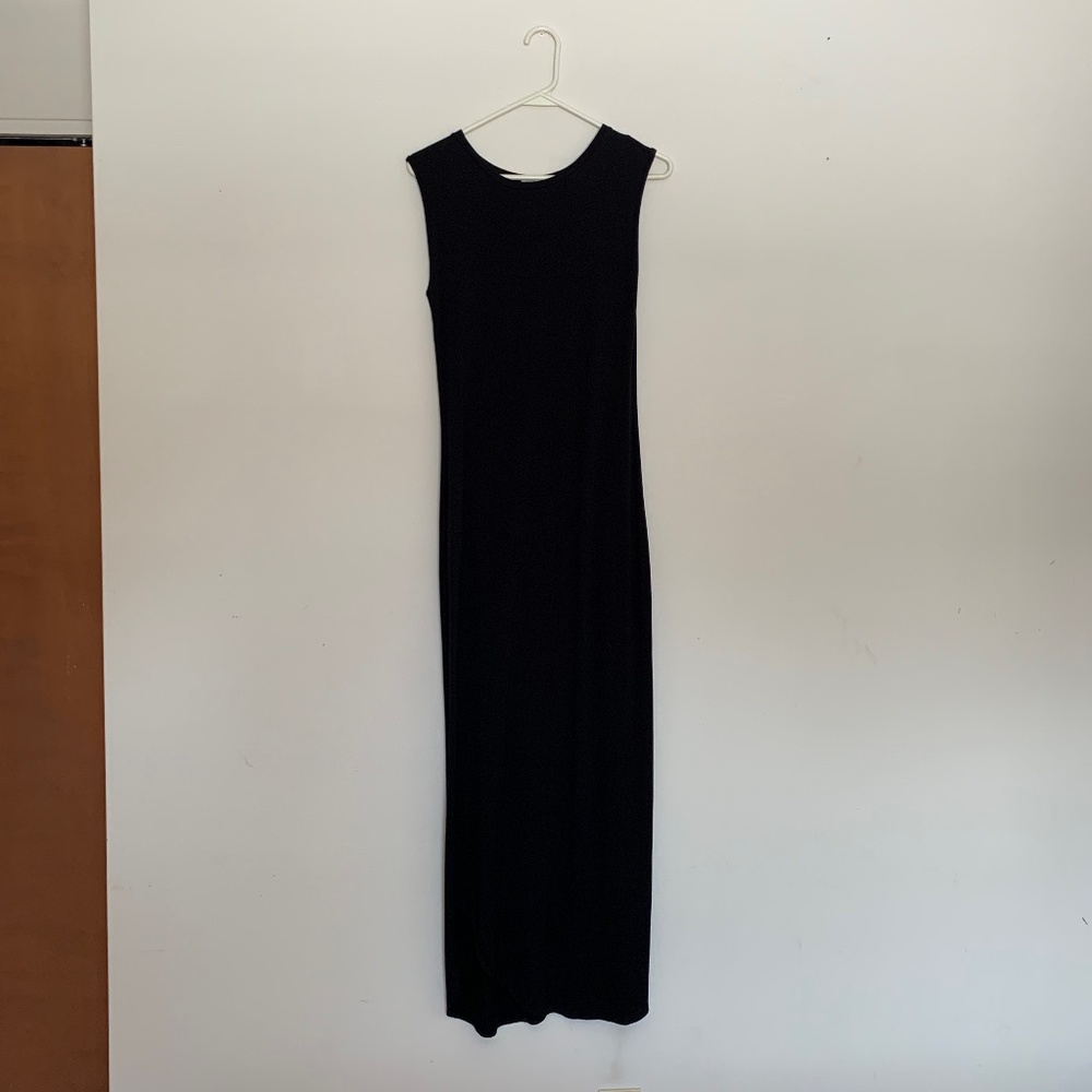 Anistar Black Sheath Maxi Dress Size M Sleeveless Slits Witchy Whimsigoth Goth